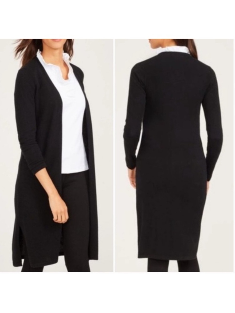 J. McLaughlin 100% Cashmere Dara Cardigan in Black S Small Open Front Longline